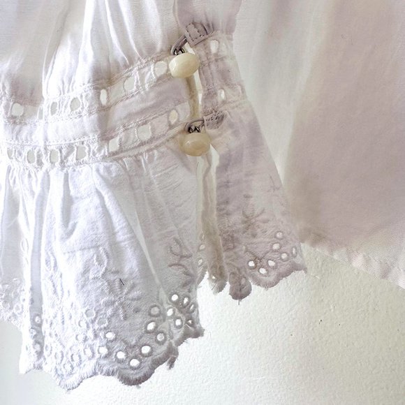 JCREW White Cotton Embroidered Ruffle Collar Top with Eyelet Size 6 - Picture 7 of 9